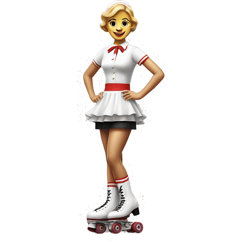 waitress on roller skates McDonald's uniform dress realistic 60's style emoji