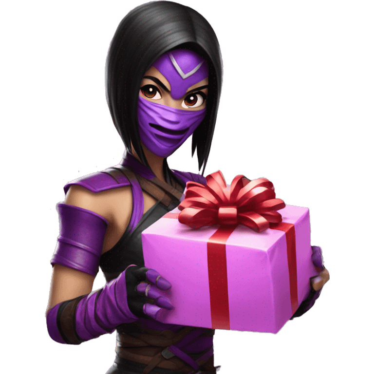 Mileena from mortal kombat holding Christmas present emoji