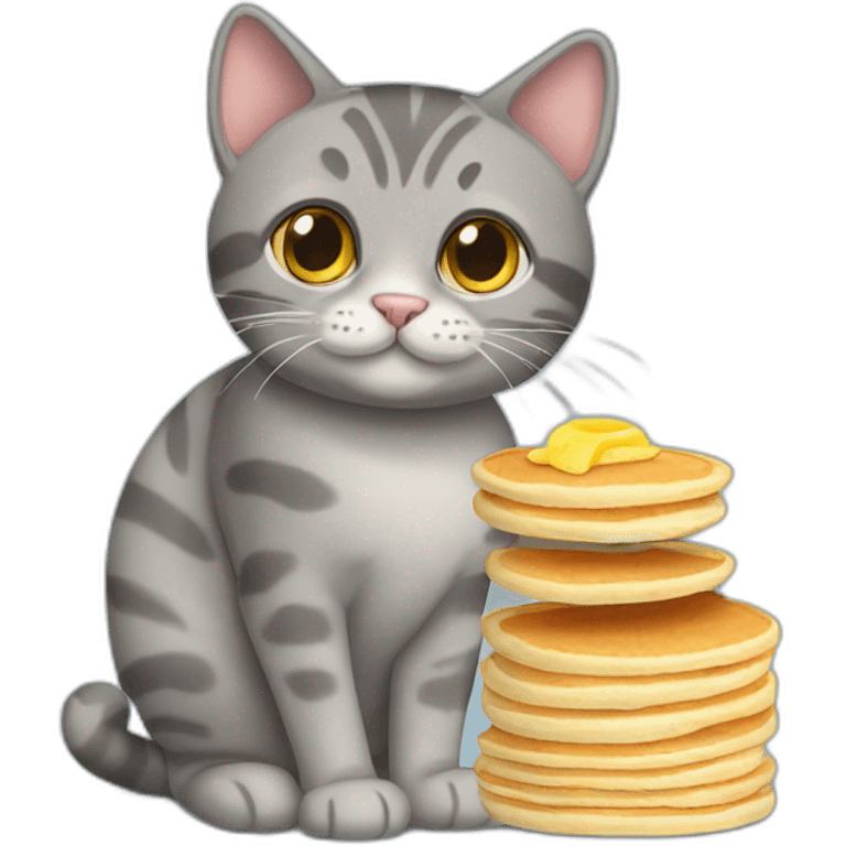 grey cat tabby with pancake emoji