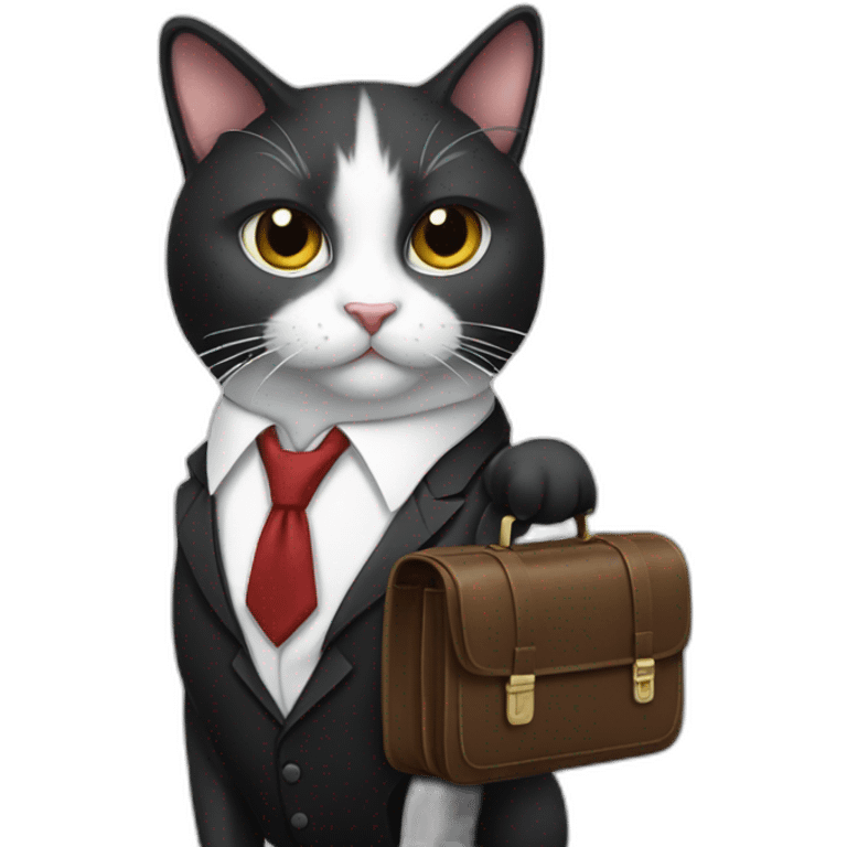 Tuxedo cat in tie and with briefcase emoji