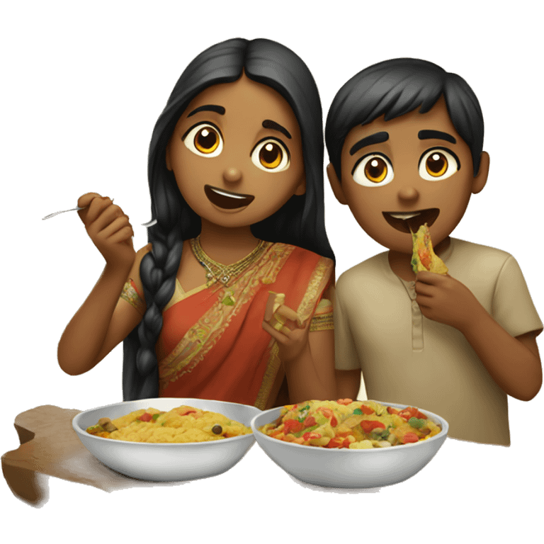 Indian boy and girl eating emoji