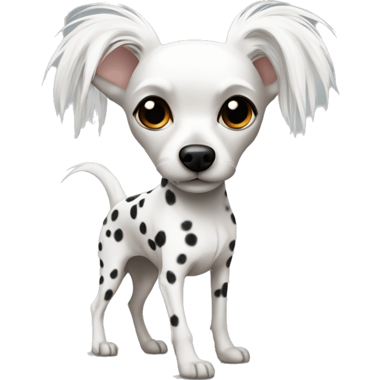 Chinese Crested Dog with white fur and black spots on white skin emoji