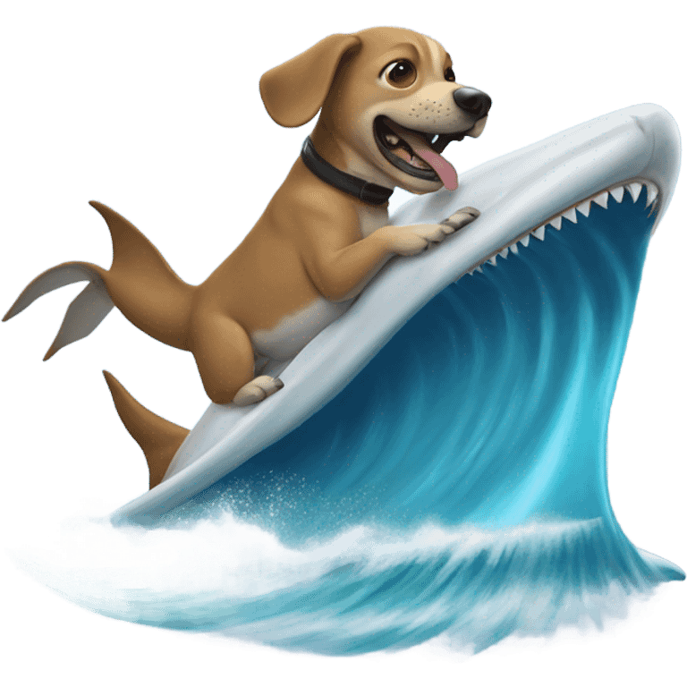 A dog riding a shark on a big wave emoji