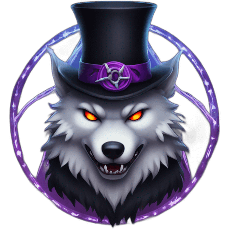 demon wolf with a pentagram top hat and a demonic chain with a mysterious night background emoji