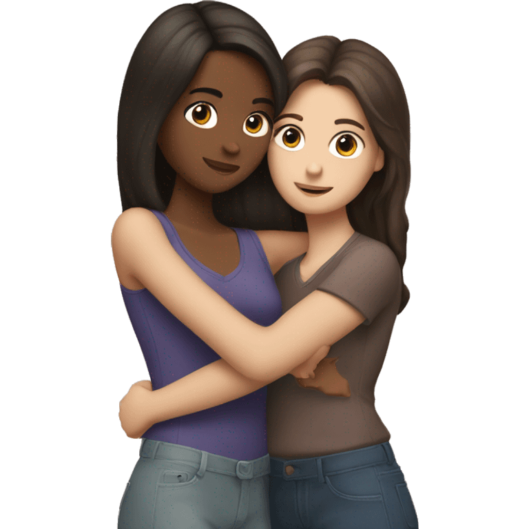 Brunette girl hugging another brunette girl emoji