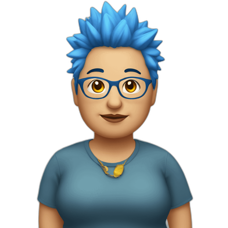 Older fat lesbian Chilean very short spiky bright blue hair emoji