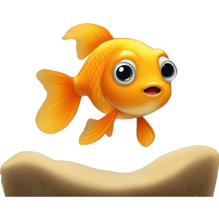 small cute gold fish with big eyes in aquarium emoji