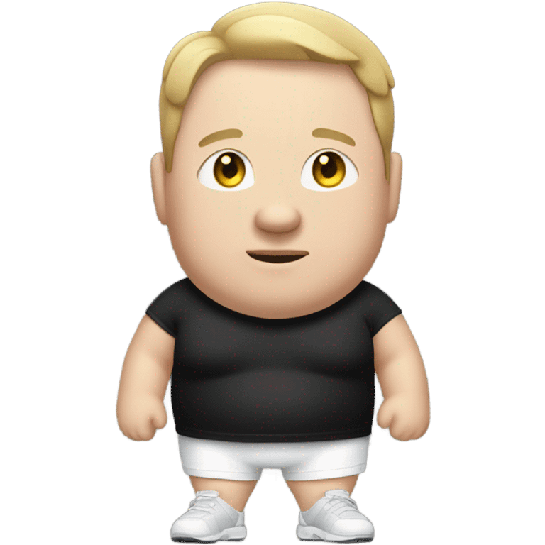 white fat man in sports pants and black t-shirt, short hair emoji