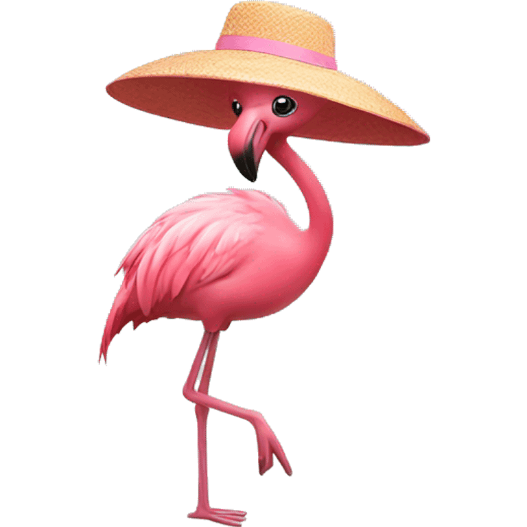 Flamingo surfing with sun hat  emoji