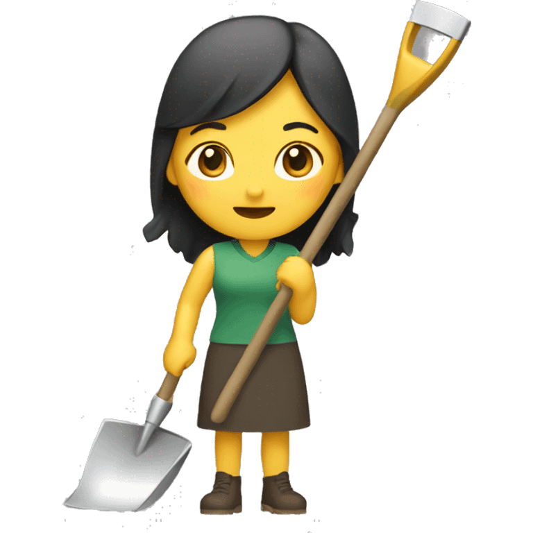 an asian women with a garden shovel digging for gold emoji