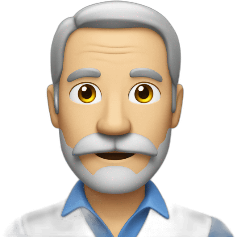 A middle-aged man with a moustache and beard gives a greeting emoji