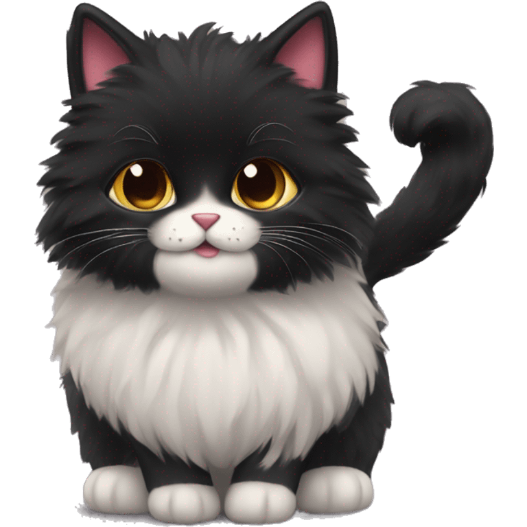 A little black fluffy cat with a heart out of its paws  emoji