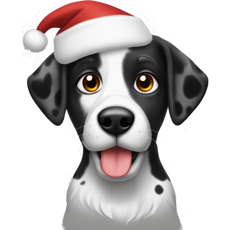 Black and white spotted dog santa emoji