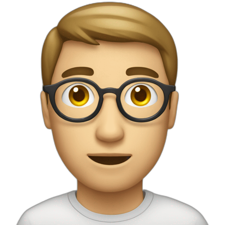 Un jeune homme qui regarde dans une loupe emoji