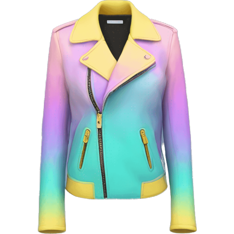 Realistic isolated side view of a pastel purple,dark turquoise ,pastel yellow and pastel pink ombre open fashion jacket. emoji