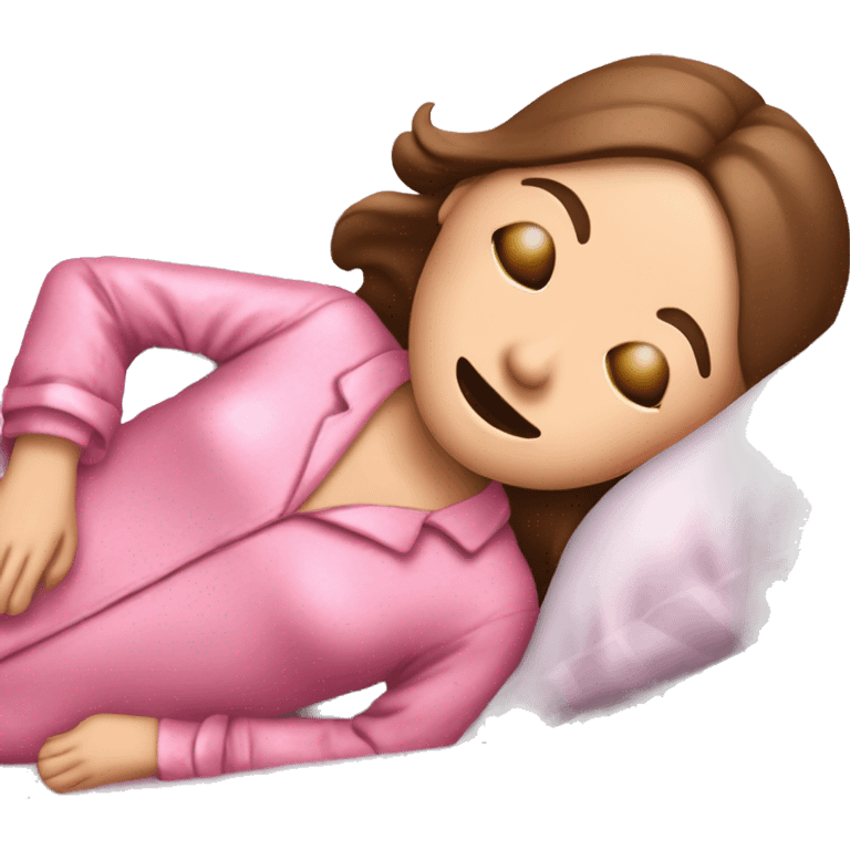 White skinned girl with brown hair wearing pink silk pyjamas and wearing a ￼pink sleeping eye mask emoji