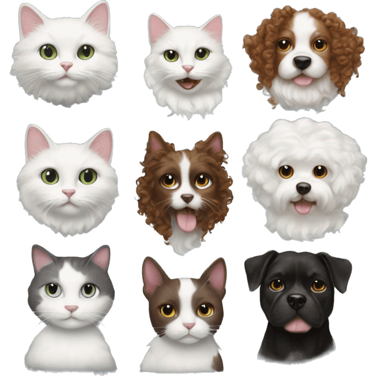 White cat with brunette curly girl an rad dog emoji