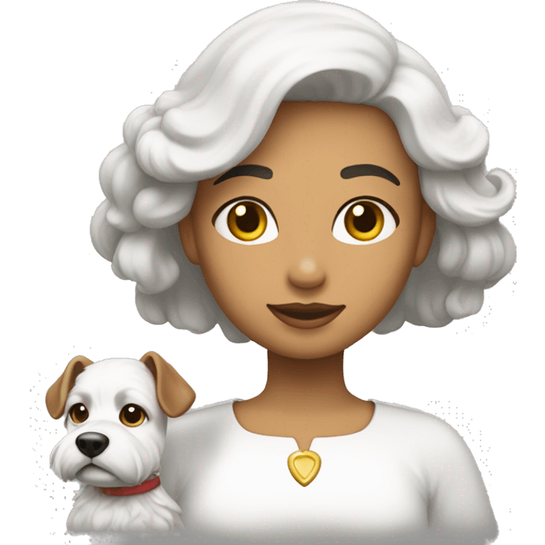 Dueña morocha con su caniche blanco emoji