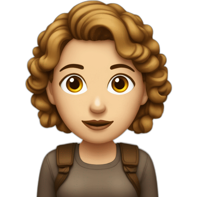 mujer-con-pelo-castaño-ondulado-ojos grandes - camara de fotos  emoji