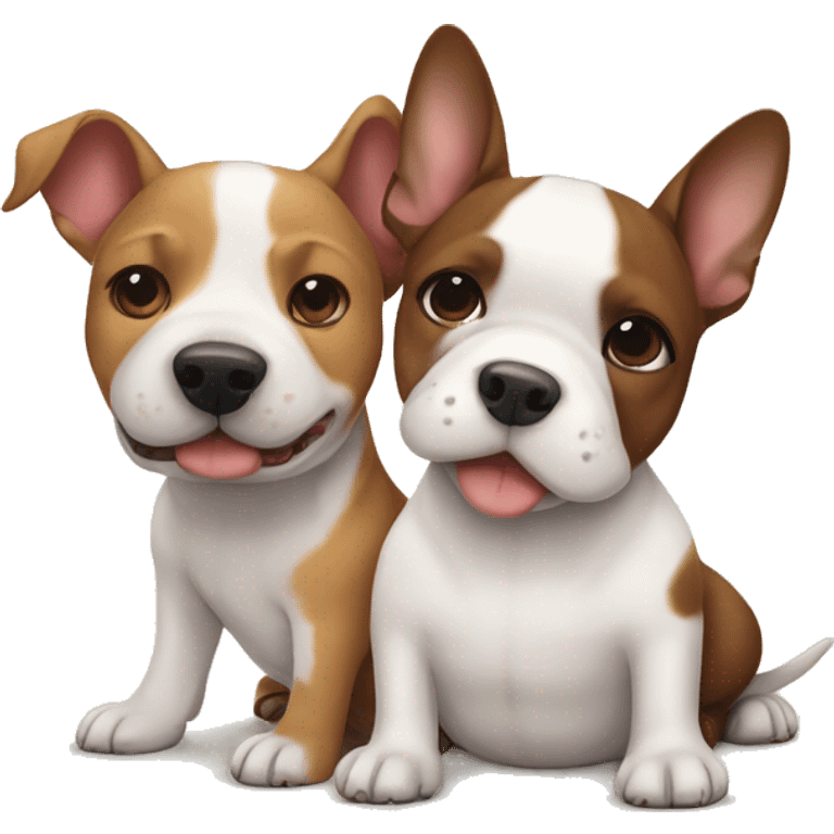 Two dogs, a White Bull terrier, and a brown-and-tan frenchie hugging emoji