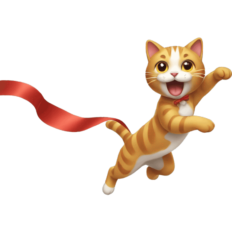 cat chasing long ribbon emoji