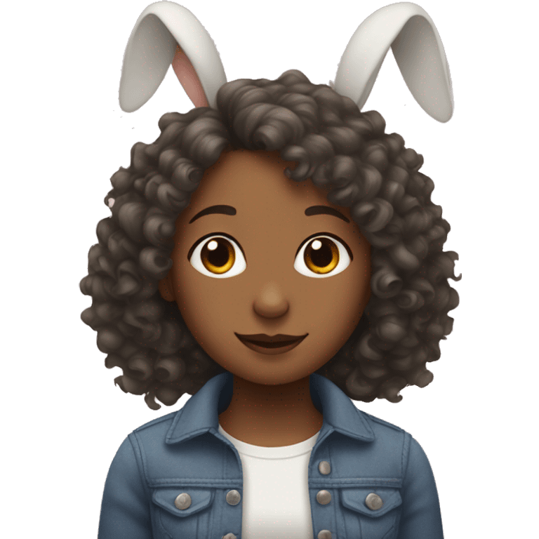 A girl with curly Hair with rabbit ears  emoji