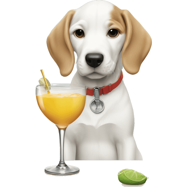 Bosch, white and tan puppy sippy a cocktail  emoji