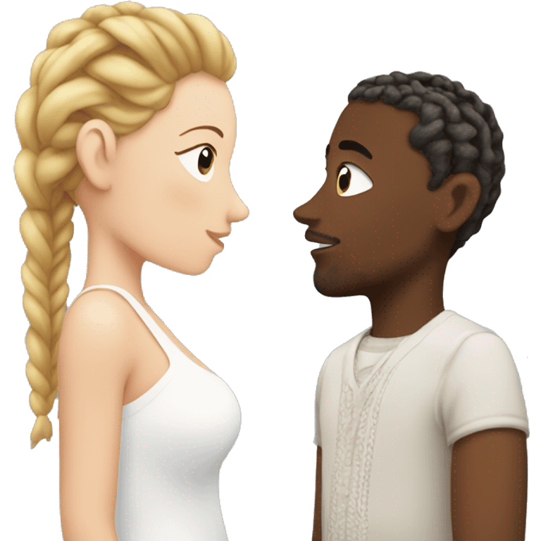 black man with cornrows kissing white women with brown hair emoji