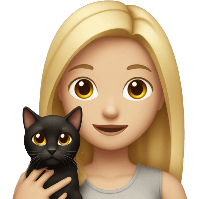 Girl with blond hair holding a brown and black cat  emoji