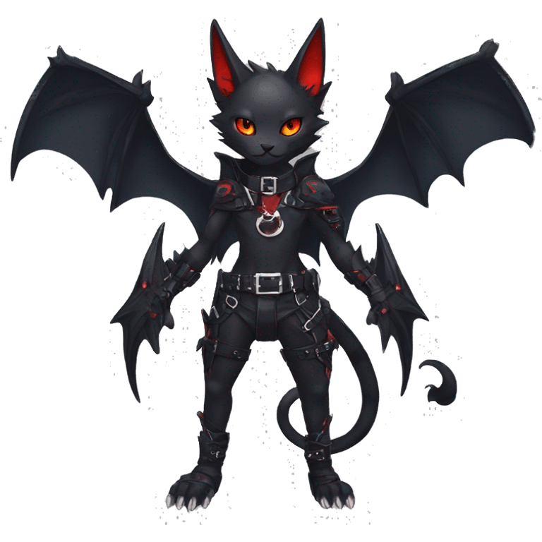 cool edgy black punk red ethereal fantasy nargacuga-bat-cat-Fakemon collar harness full body emoji