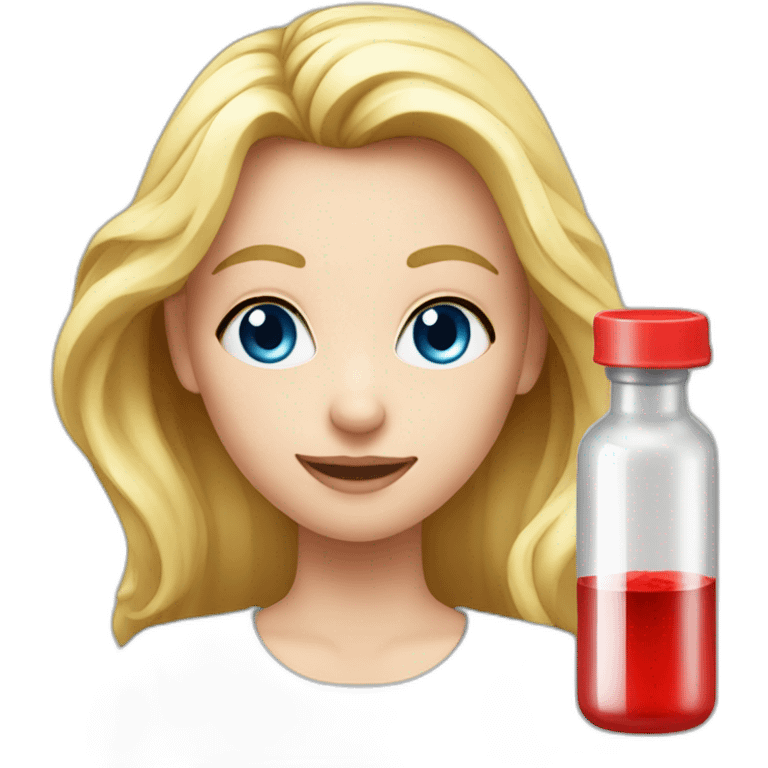 Girl with blond hair and blue eye take red vial emoji