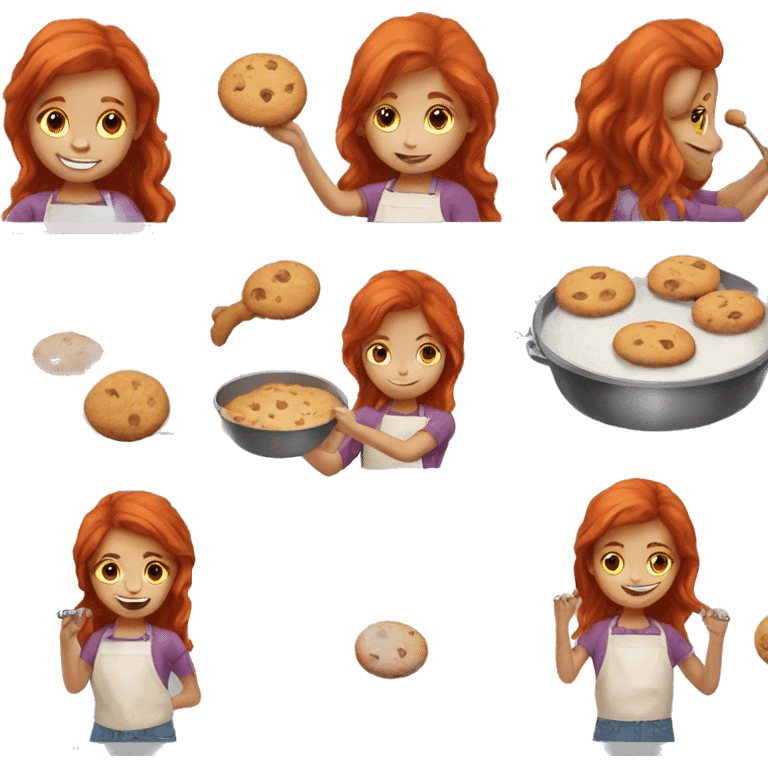 Small girl baking cookies long red hair emoji