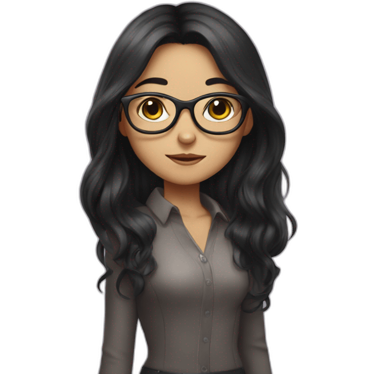 Cat-girl with long dark hair and glasses emoji