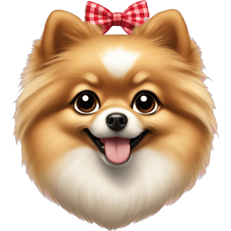 Pomeranian dog puppy with a checkered bow collar emoji