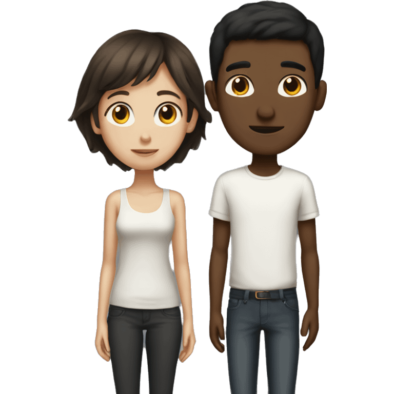 Tall skinny dark haired boy with short brown haired girl emoji