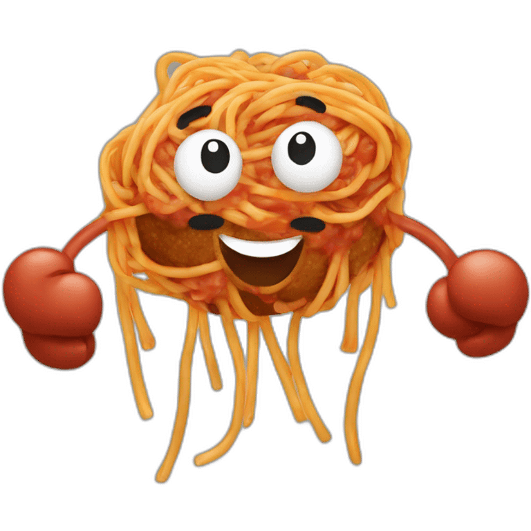 Spaghetti and meatballs with a face, arms and legs, doing something random emoji