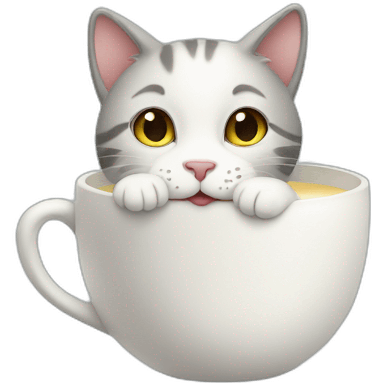 Little cat drinking milk inside a cup emoji