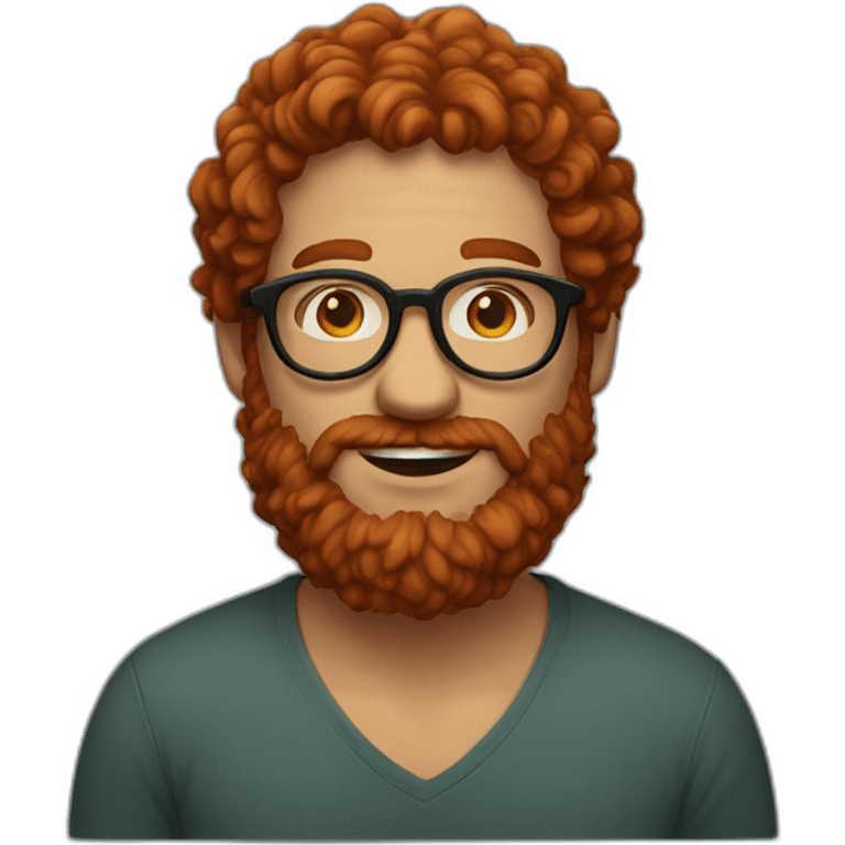 Man with beard, big rimmed glasses and curly red hair emoji