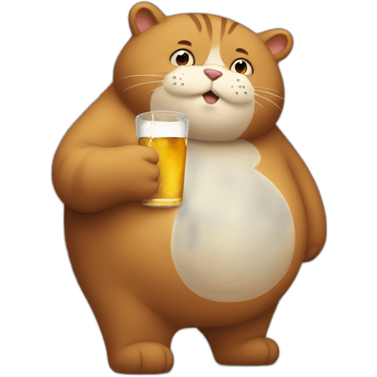 A very fat cat drinking a bear emoji