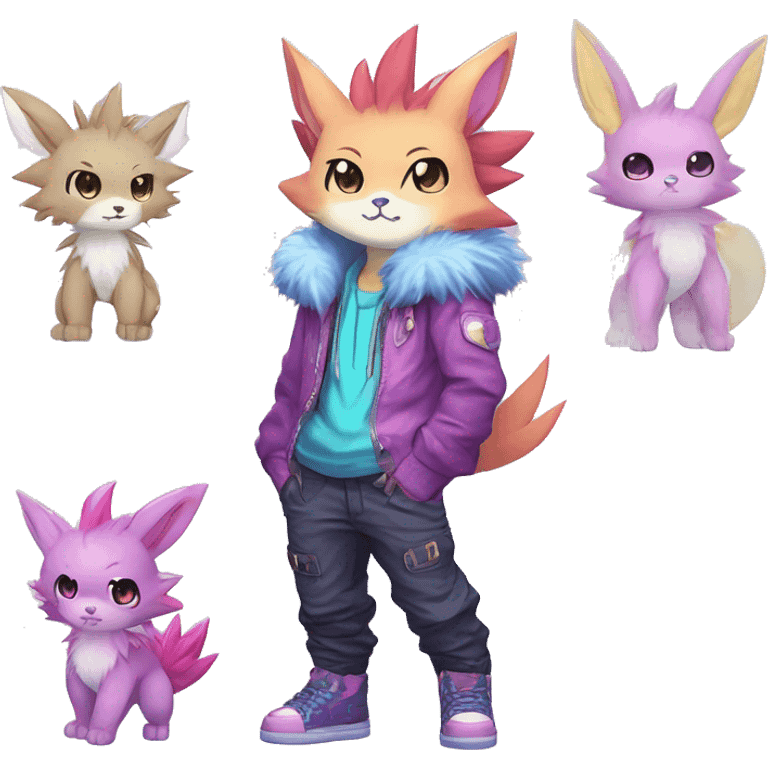 Anthro Spiky Cool Edgy Magical Petite Shiny Colorful Pastel Glitter Sparkle Anime Chibi Fantasy-Animal-Fakémon-Pokémon-Hybrid Fur Sona Aesthetic Trending Style Full Body emoji