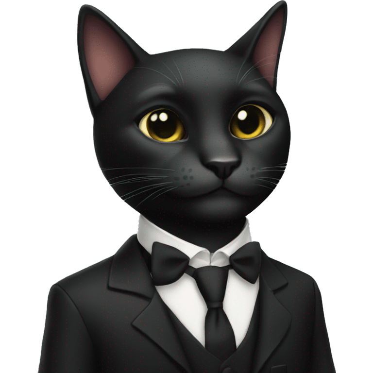 the cool black cat in a black  formal cassic suit emoji