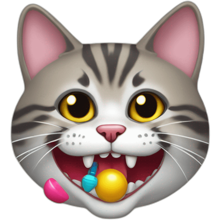 California spangled Cat with toys in teeth emoji