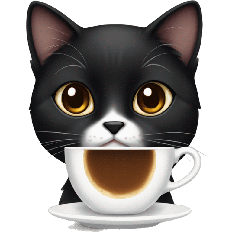 mostly black calico cat with coffee emoji