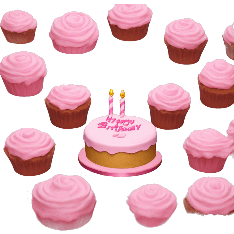 A pink cake that has light pink bows around it and in light pink says happy birthday emoji