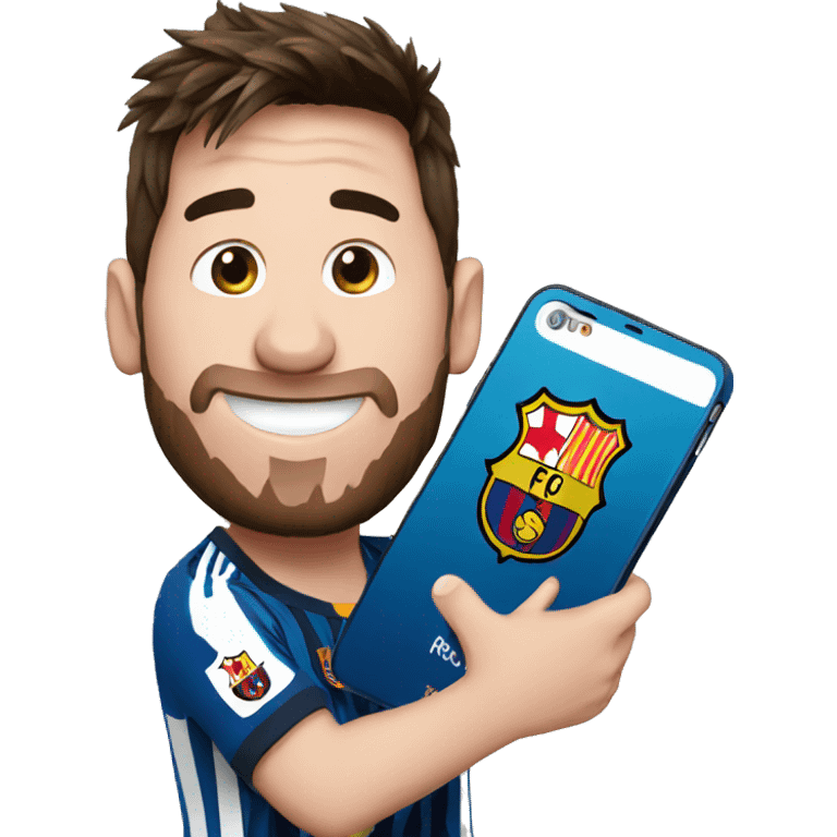 Messi holding an iPhone happy emoji