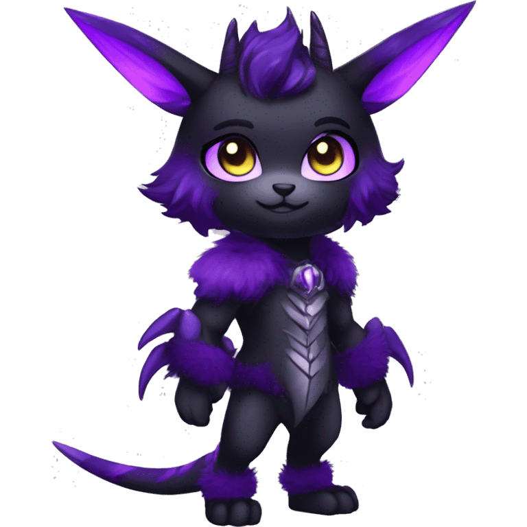 Anthro-Edgy-Black-Purple-Contrast-Colors-Fantasy-Fur-Sona-Chibi-Shiny-Fakémon-Hybrid with horns full body emoji