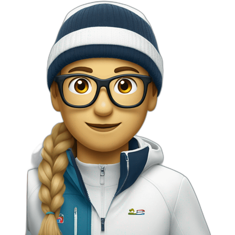 Un garçon blanc qui porte das lunettes de ski, il a les cheveux noirs et un survetement de lacoste emoji