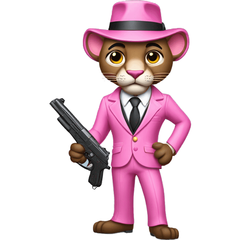 pink panther with toy gun and suit emoji