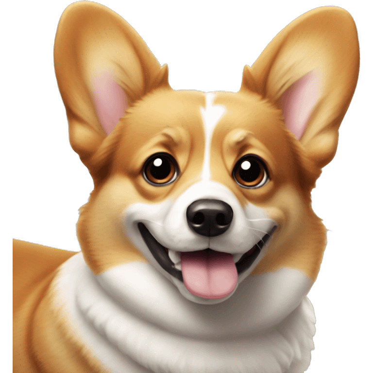 very nice corgi with big eyes and bone in his teeth emoji