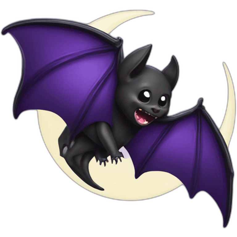 purple black vampire bat wings flying in front of large dripping crescent moon emoji